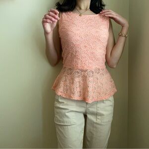 Elegant Peach Lace Sleeveless Top